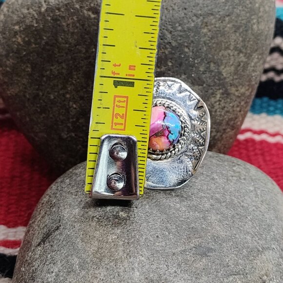 Southwest Sterling Silver Dahlia Turquoise Spiny Oyster Cowboy Hat Ring Size 9 - Picture 3 of 6